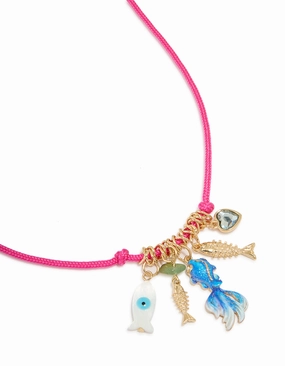 Pink Cord & Fish Charms Necklace Chic Style Gifting Vibes