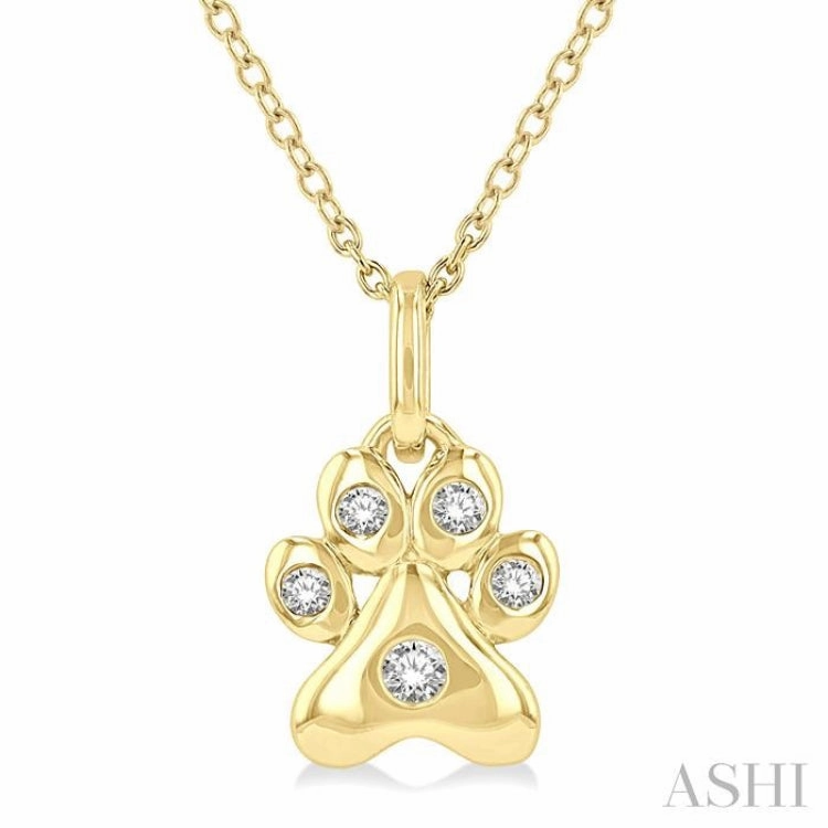 Cool Woman Party Present 1/20 Ctw Dog Paw Petite Round Cut Diamond Fashion Pendant With Chain in 10K Yellow Gold