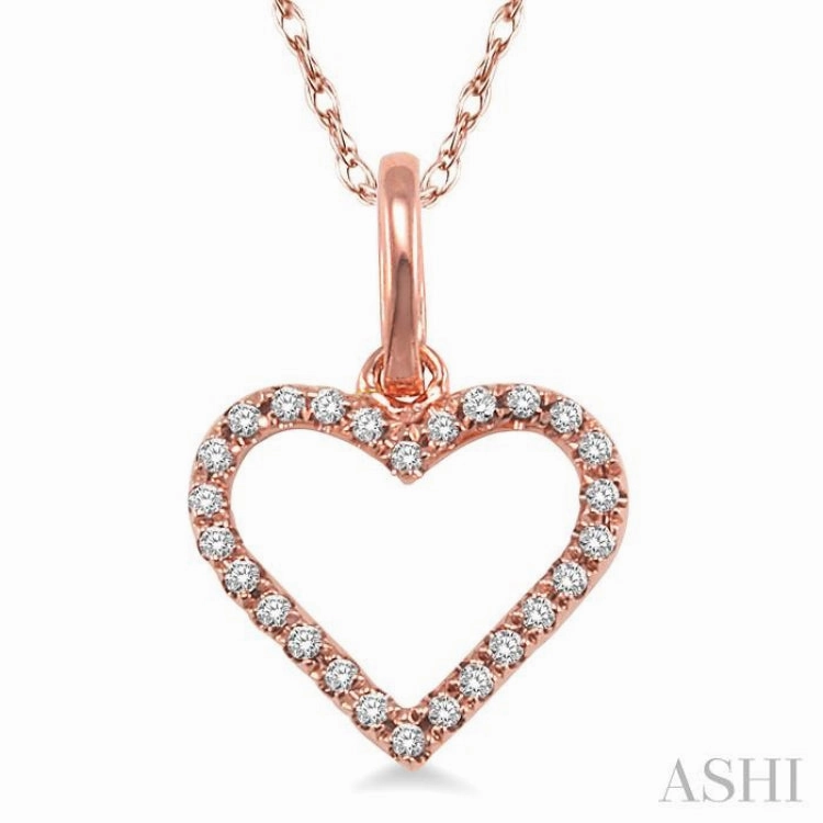 Attractive Accessory Chic piece 1/10 Ctw Round Cut Diamond Heart Shape Pendant in 14K Rose Gold with Chain