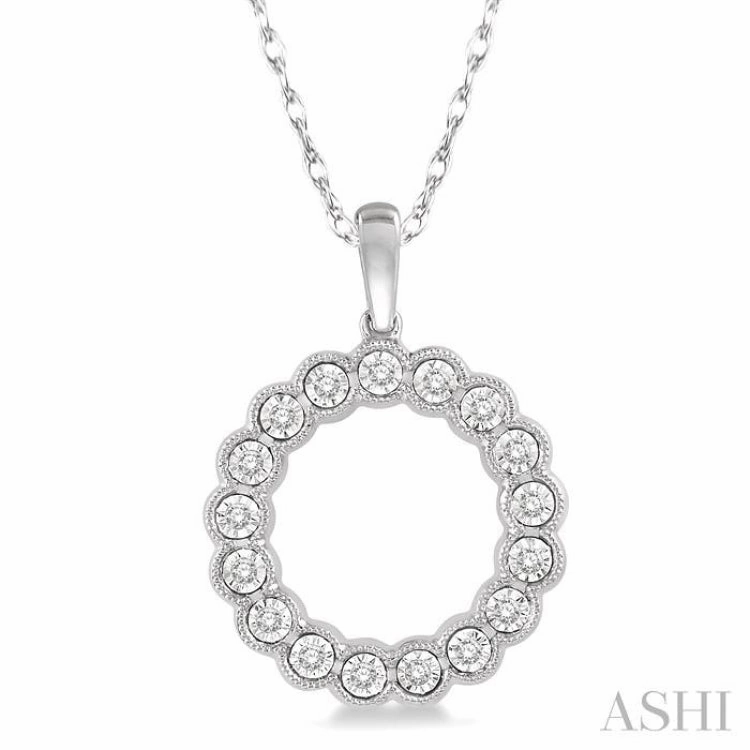 1/8 Ctw Circular Lattice Halo Round Cut Diamond Fashion Pendant in 10K White Gold with chain Contemporary accessory Party Present