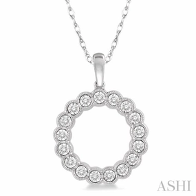 1/8 Ctw Circular Lattice Halo Round Cut Diamond Fashion Pendant in 10K White Gold with chain Contemporary accessory Party Present