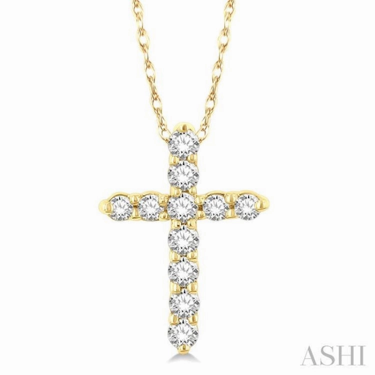 1/10 Ctw Round Cut Diamond Cross Pendant in 10K Yellow Gold with Chain Creative Gift