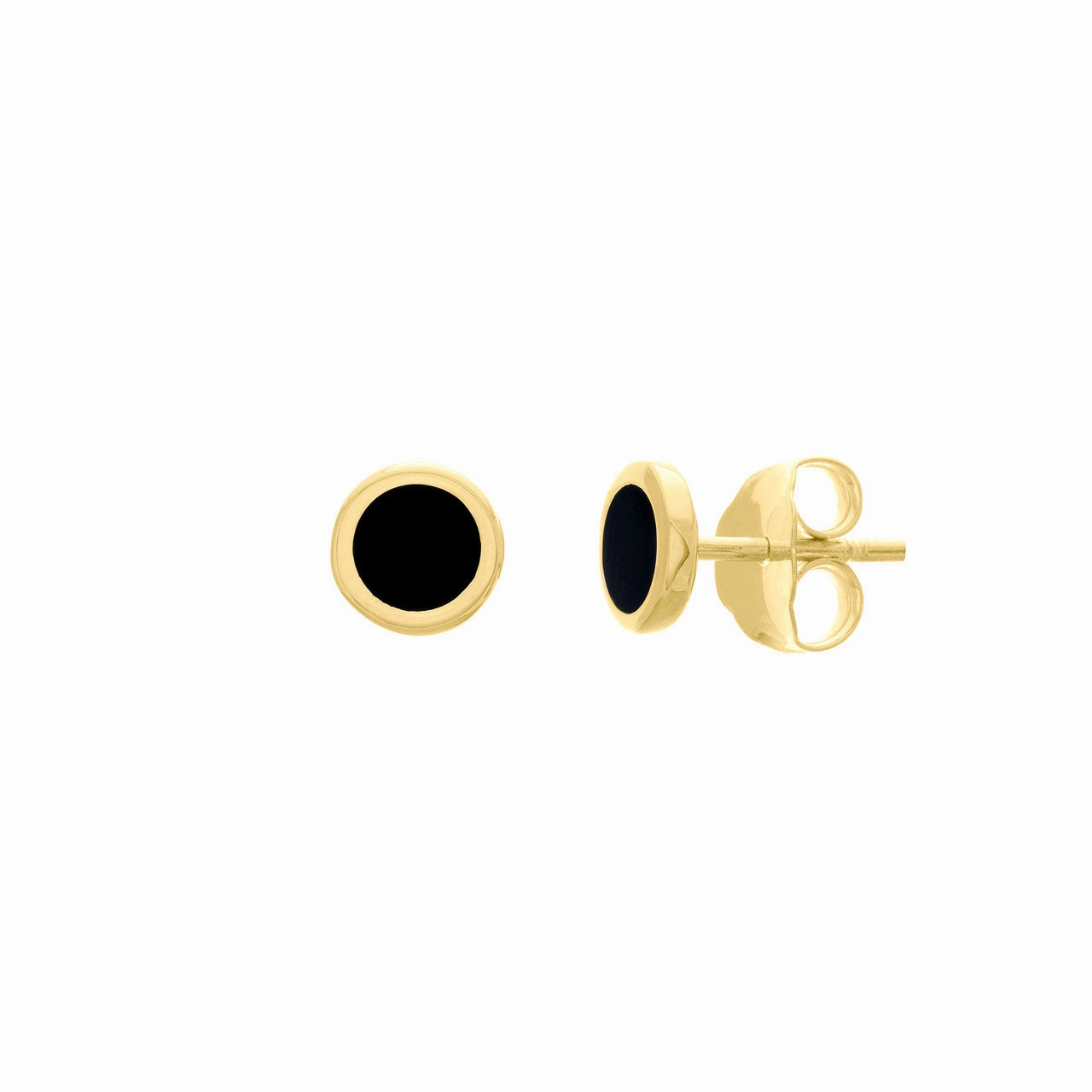 Vacation Embellishment Polygonal Decoration 14k Yellow Gold Onyx Enamel Circle Stud Earrings