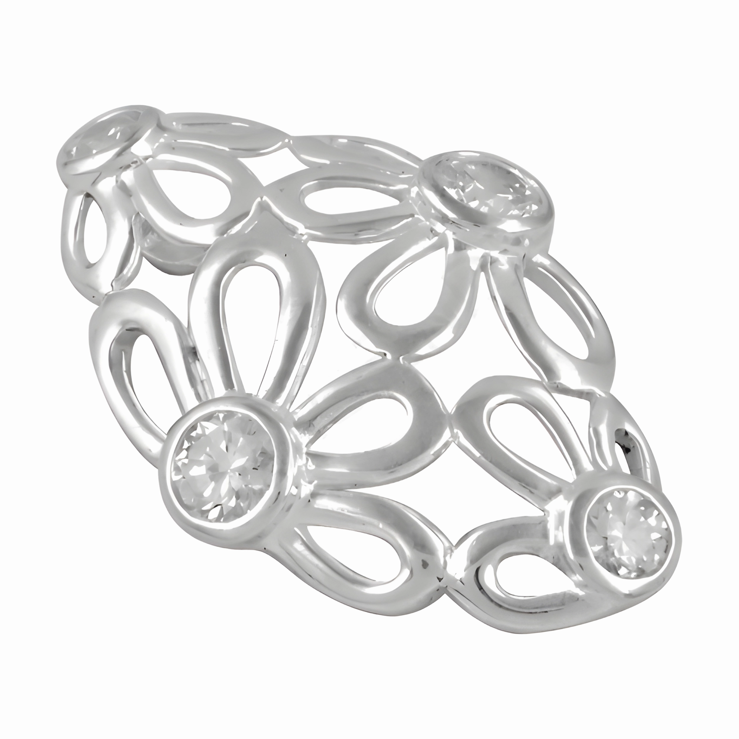 Special Accent Elegant Flower Designer Silver Pendant with Cubic Zirconia - Perfect Gift for Her