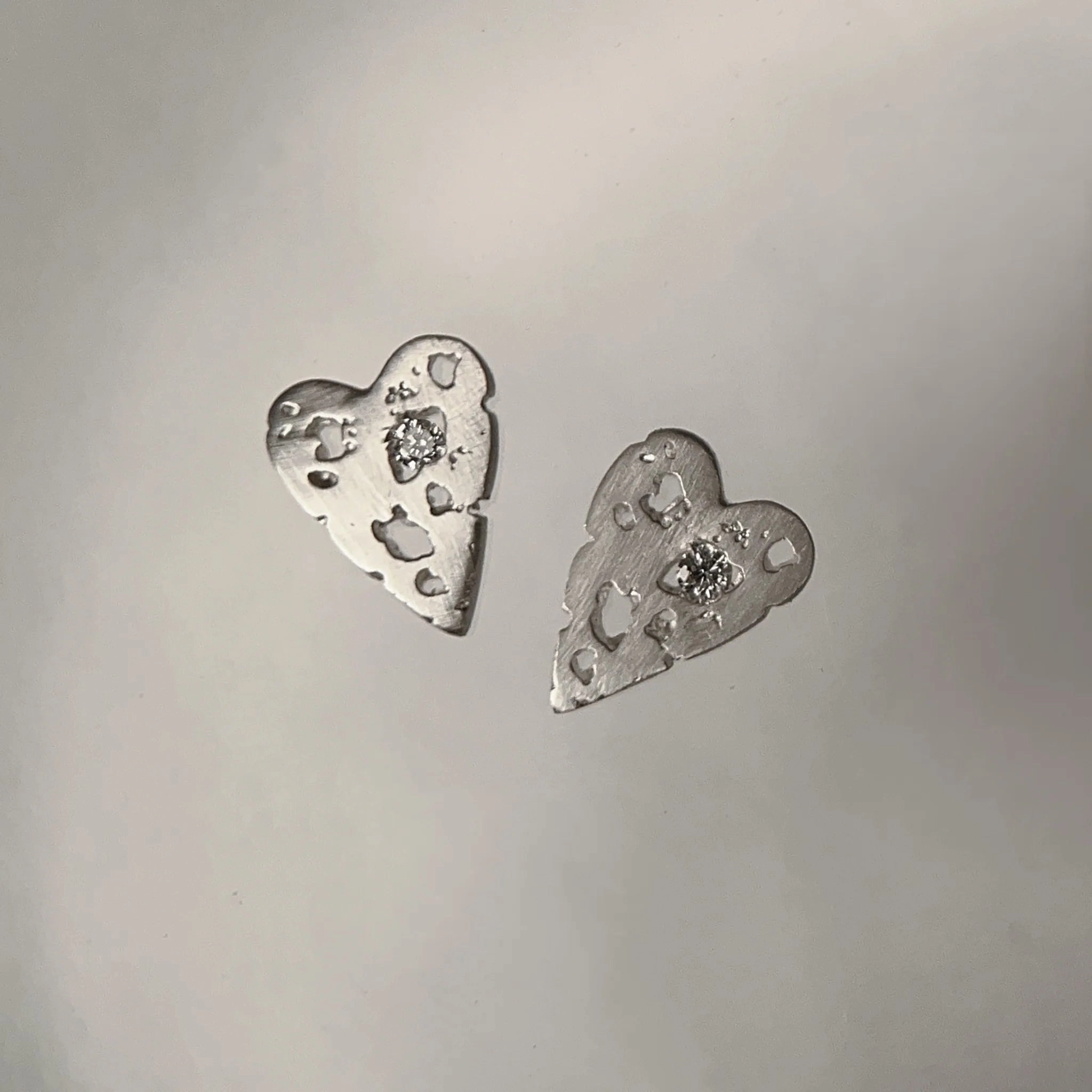 Stunning Finish Distinct Style Mini Shadow Heart Post Earrings - Silver   Diamond