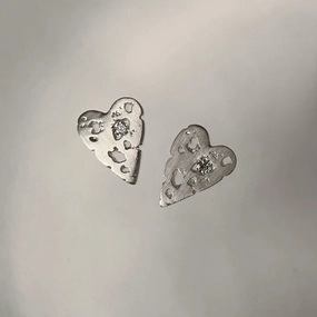 Stunning Finish Distinct Style Mini Shadow Heart Post Earrings - Silver   Diamond