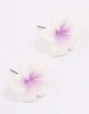 Purple Frangipani Stud Earrings Close Up