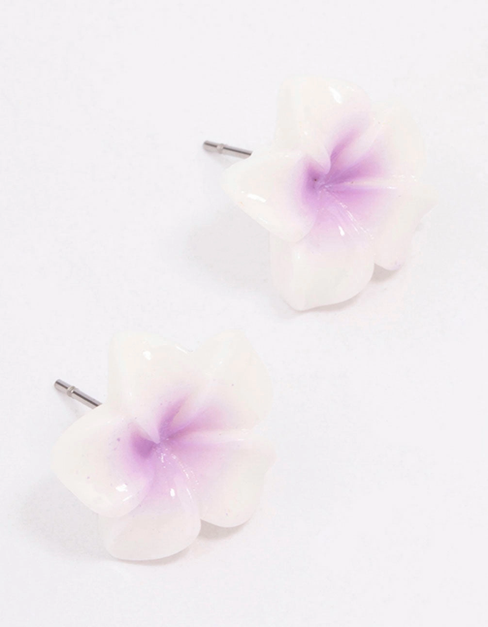 Purple Frangipani Stud Earrings Close Up