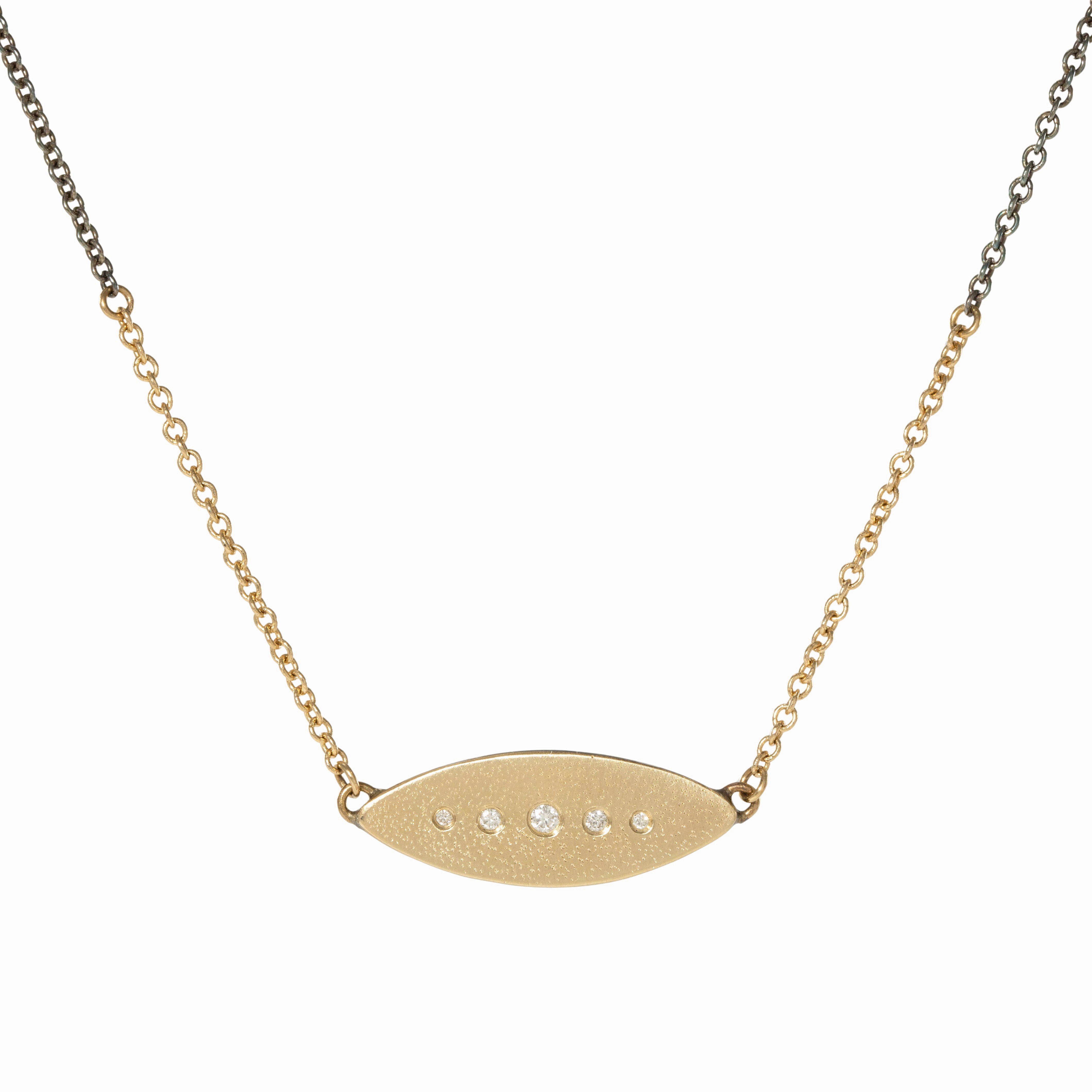 Peas in a Pod Horizontal Necklace - 14k Gold, Oxidized Silver   VS White Diamonds Glittering Details Sophisticated Shine Pieces