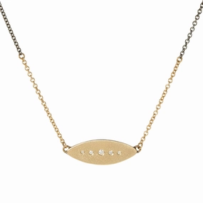 Peas in a Pod Horizontal Necklace - 14k Gold, Oxidized Silver   VS White Diamonds Glittering Details Sophisticated Shine Pieces