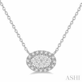 Polished Feature 1/2 Ctw Oval Shape Round Cut Diamond Lovebright Pendant With Chain in 14K White Gold