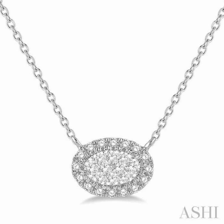 Polished Feature 1/2 Ctw Oval Shape Round Cut Diamond Lovebright Pendant With Chain in 14K White Gold
