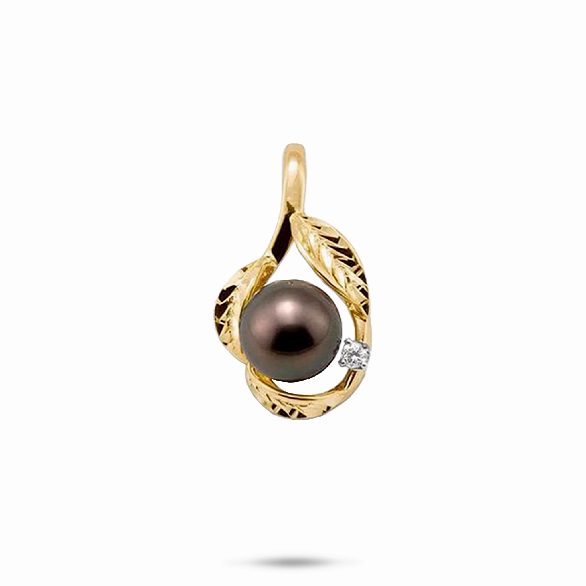 Maile Tahitian Black Pearl Pendant in Gold with Diamonds - 9-10mm Everyday Accent Beautiful Present