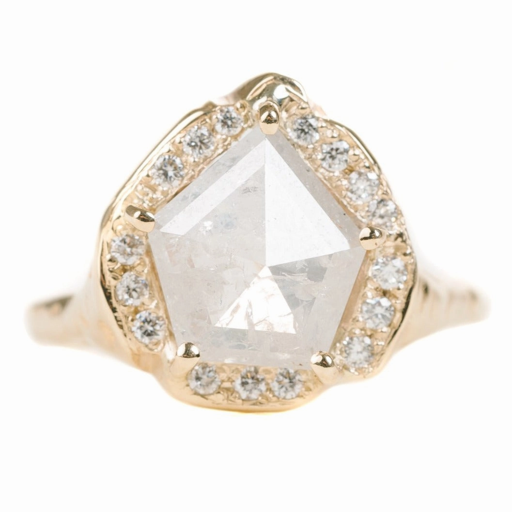 OOAK Guardian Pentagon Ring - Diamonds   14k Gold Contemporary Form Exquisite work