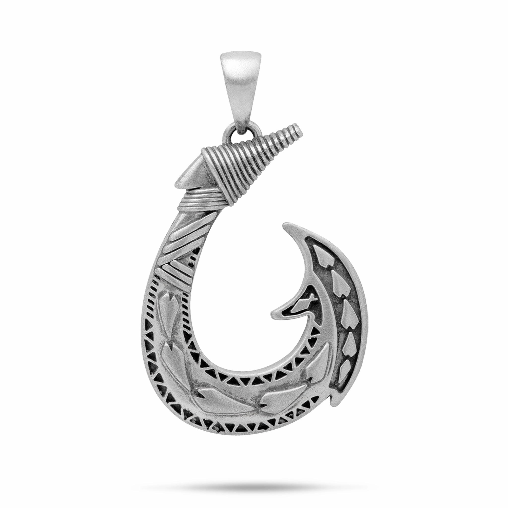 Fish Hook Pendant in Sterling Silver - 40mm Vibrant Accent