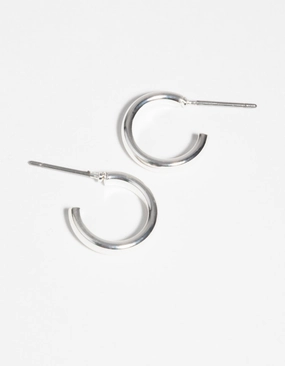 Silver Simple Huggie Earrings Charming Look Elegant Creations