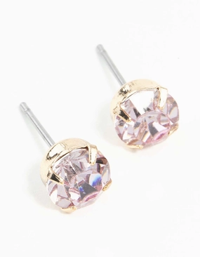 Pink Claw Diamante Stud Earrings Modern Contour Sparkling Shine Pieces