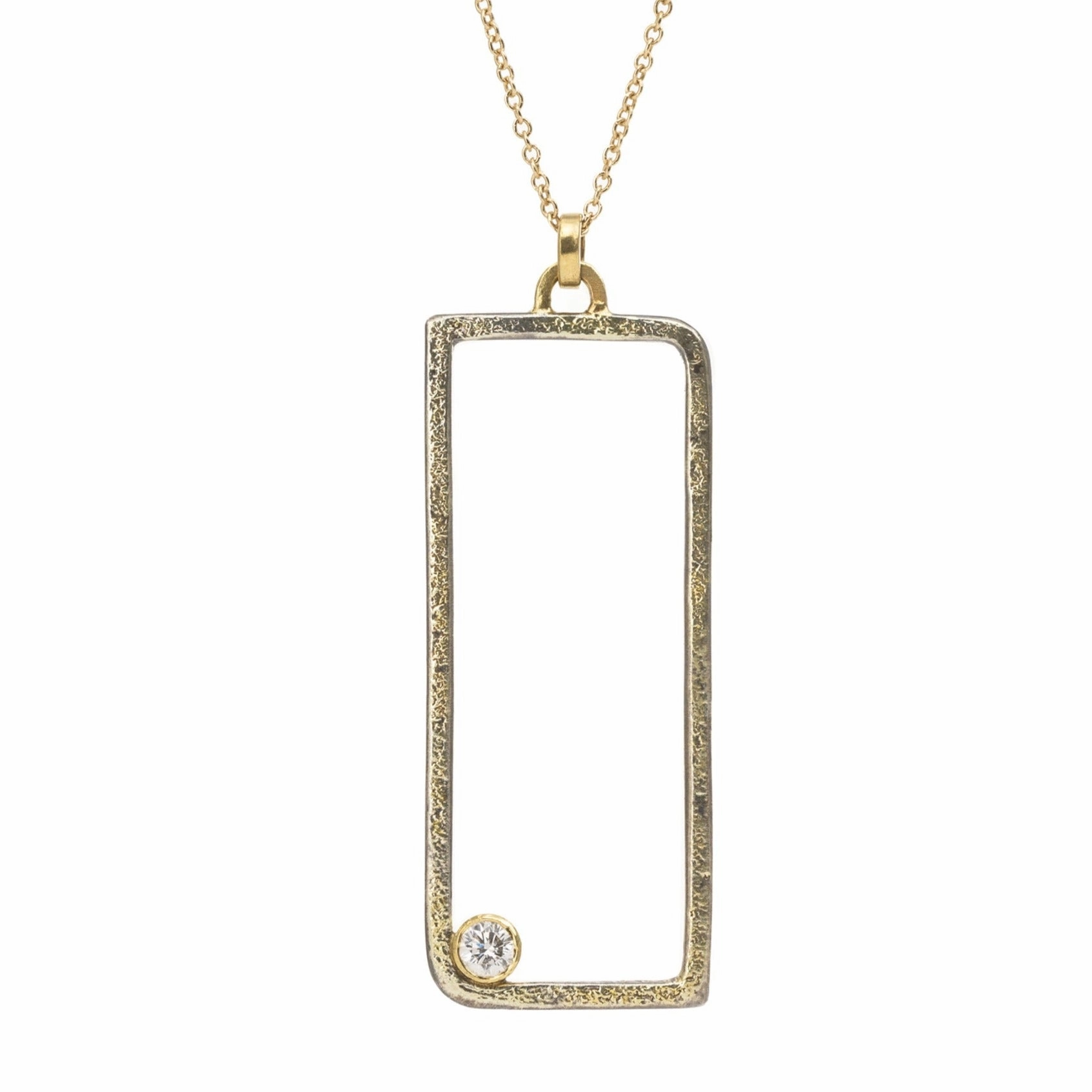 Trendy Accessory Floating Square Hoop Necklace - 22k/18k Gold, Oxidized Silver   a Reclaimed Diamond