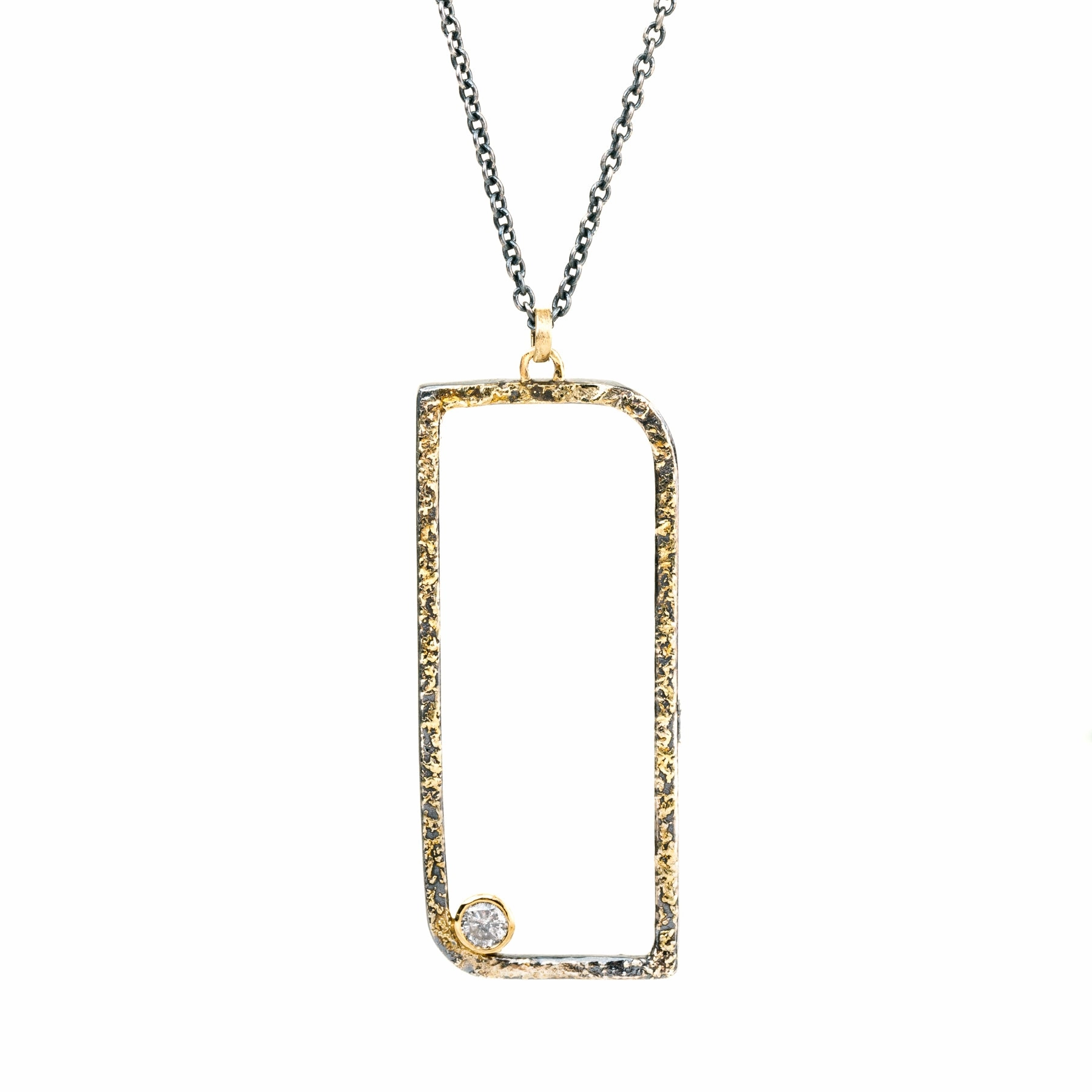 Vivid Touch Floating Square Hoop Necklace on Oxidized Silver Chain - 22ky, 14ky, Oxidized Silver   VS Diamond
