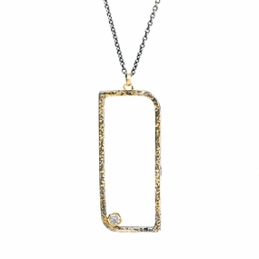 Vivid Touch Floating Square Hoop Necklace on Oxidized Silver Chain - 22ky, 14ky, Oxidized Silver   VS Diamond