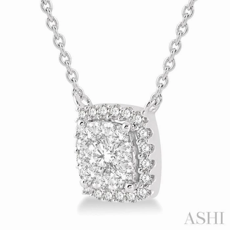 1/2 Ctw Cushion Shape Lovebright Diamond Pendant With Chain in 14K White Gold Superior Jewelry