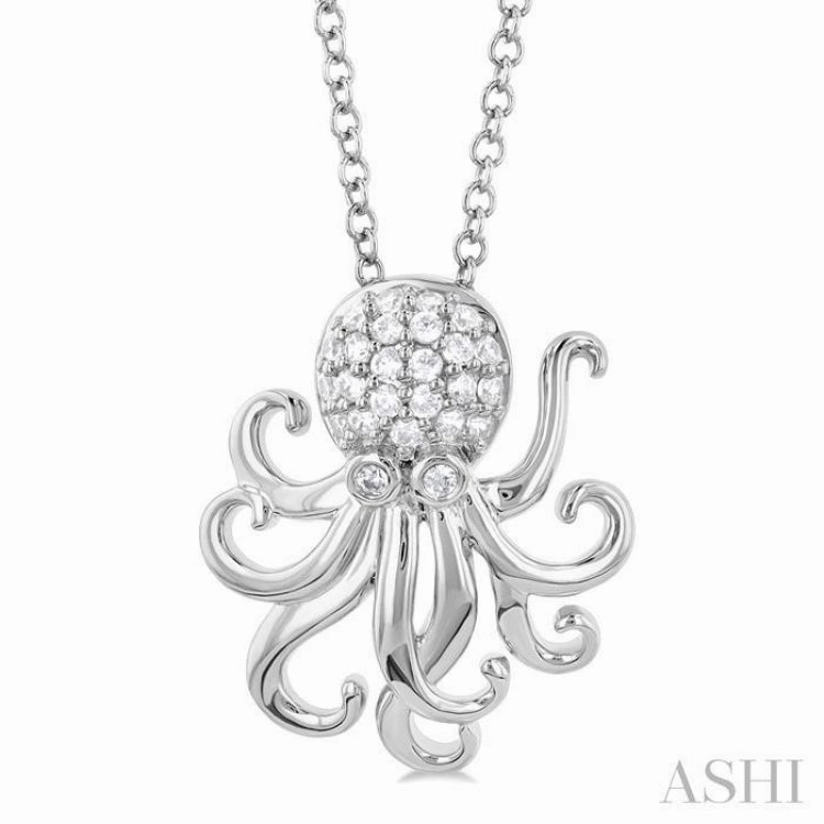 1/6 Ctw Petite Octopus Round Cut Diamond Fashion Pendant With Chain in 10K White Gold Glamorous Vibe
