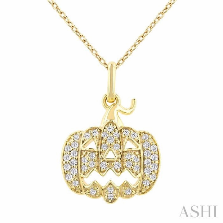 Fine Design 1/6 Ctw Petite Pumpkin Single Cut Diamond Fashion Pendant With Chain in 10K Yellow Gold