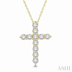 Lovely Jewelry 3/4 Ctw Round Cut Diamond Cross Pendant With Chain in 14K Yellow Gold