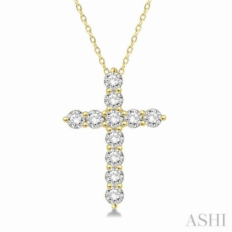 Lovely Jewelry 3/4 Ctw Round Cut Diamond Cross Pendant With Chain in 14K Yellow Gold