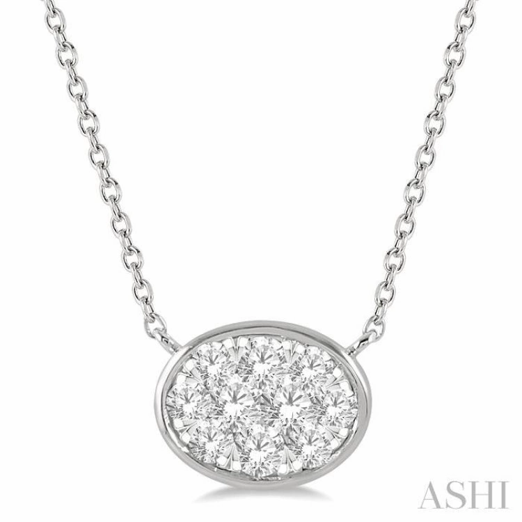 1/3 Ctw Oval Shape Lovebright Diamond Pendant With Chain in 14K White Gold Creative Spirit