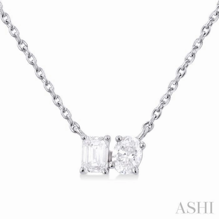 Durable piece 1/3 Ctw Toi Et Moi Octagon and Oval Cut Diamond Pendant With Chain in 14K White Gold