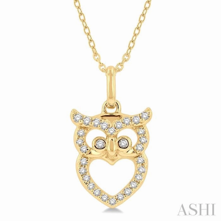1/8 Ctw Owl Frame Petite Round Cut Diamond Fashion Pendant With Chain in 10K Yellow Gold Youth Energy Seasonal Accent