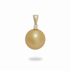 South Sea Gold Pearl Pendant in Gold with Diamonds - 12-13mm Daily Casual Ideal gift