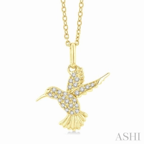 Adventure Style Luxury Life 1/6 Ctw Petite Hummingbird Round Cut Diamond Fashion Pendant With Chain in 10K Yellow Gold