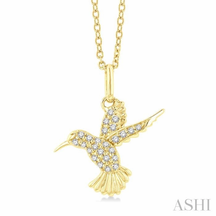 Adventure Style Luxury Life 1/6 Ctw Petite Hummingbird Round Cut Diamond Fashion Pendant With Chain in 10K Yellow Gold