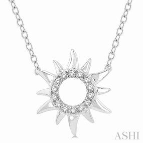 1/10 Ctw Sun Symbol Petite Round Cut Diamond Fashion Pendant With Chain in 10K White Gold Polished Piece