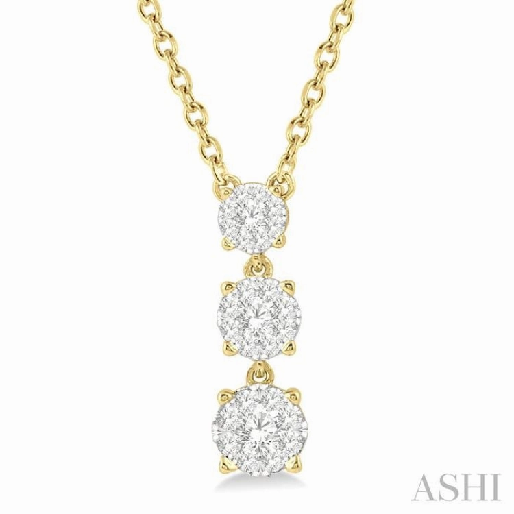 Work Outfit Exquisite Piece 1/3 Ctw Round Cut Lovebright Diamond Layered Pendant With Chain in 14K Yellow Gold