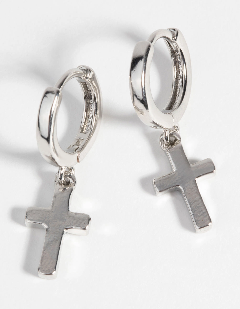 Bright Glow Silver Cross Huggie Hoop Earrings