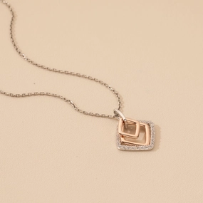 Rose-Tone Sterling Silver Open Layered Square Pendant Value Accessory Glam Gift