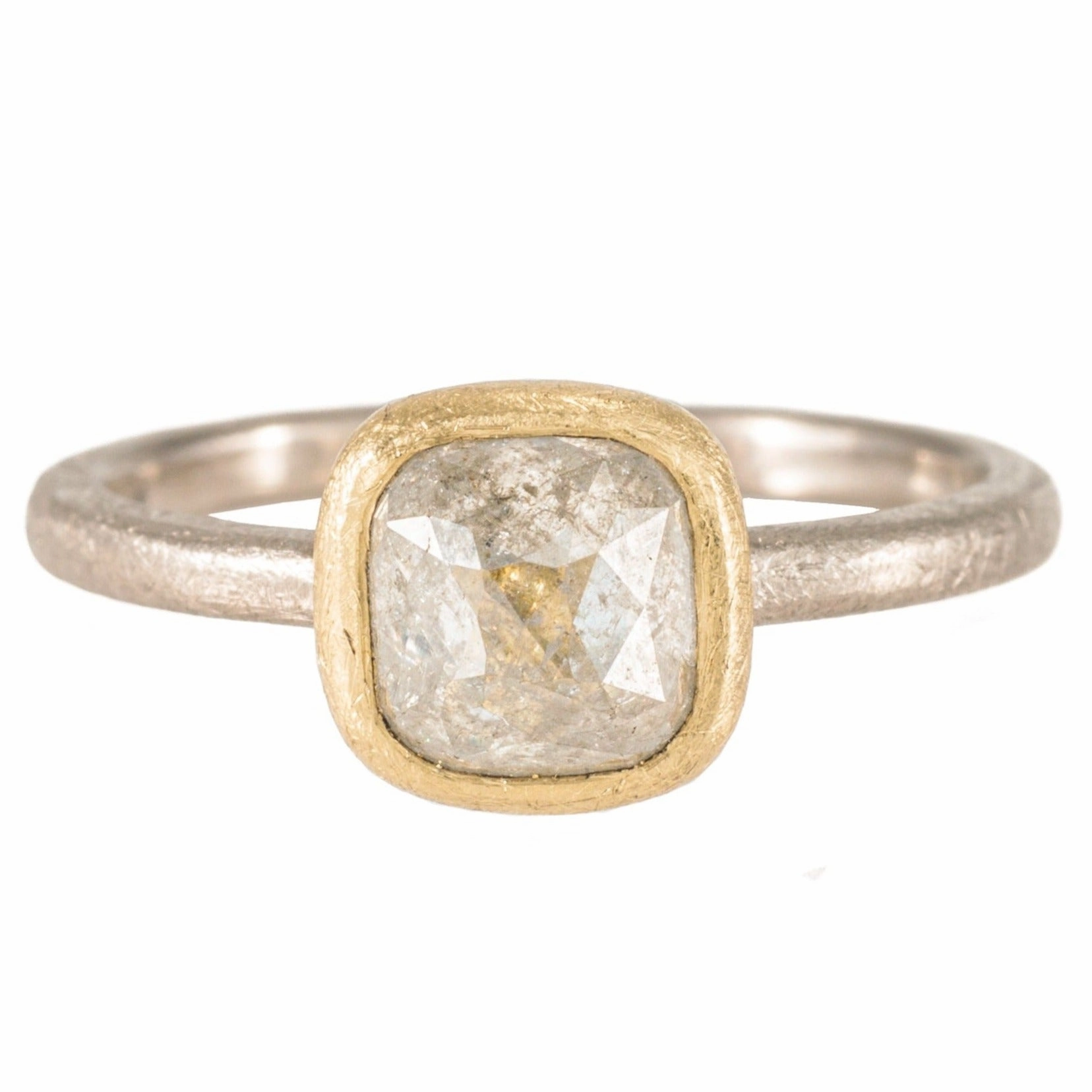 OOAK 1.5ct Grey Cushion Cut Diamond Ring - 18ky, 18kpw Gold   Diamonds 6.25 party look Glam Touch