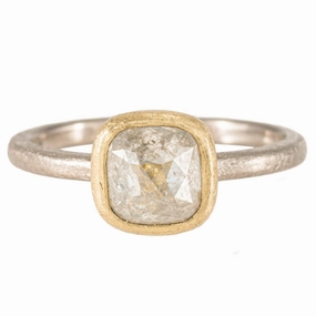OOAK 1.5ct Grey Cushion Cut Diamond Ring - 18ky, 18kpw Gold   Diamonds 6.25 party look Glam Touch