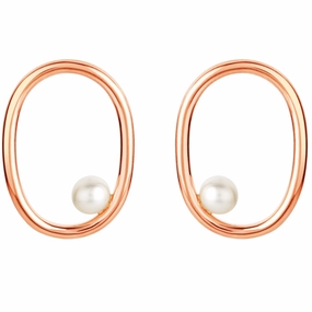 Freshwater Cultured Pearl Gravity Circle Earrings in Sterling Silver Polished Piece Business Ornament