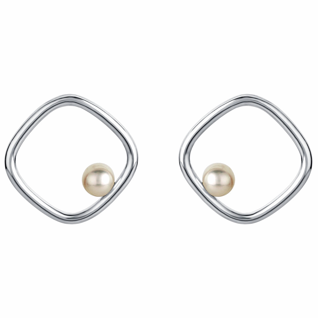 Unique Option Graceful Element Freshwater Cultured Pearl Gravity Square Earrings in Sterling Silver