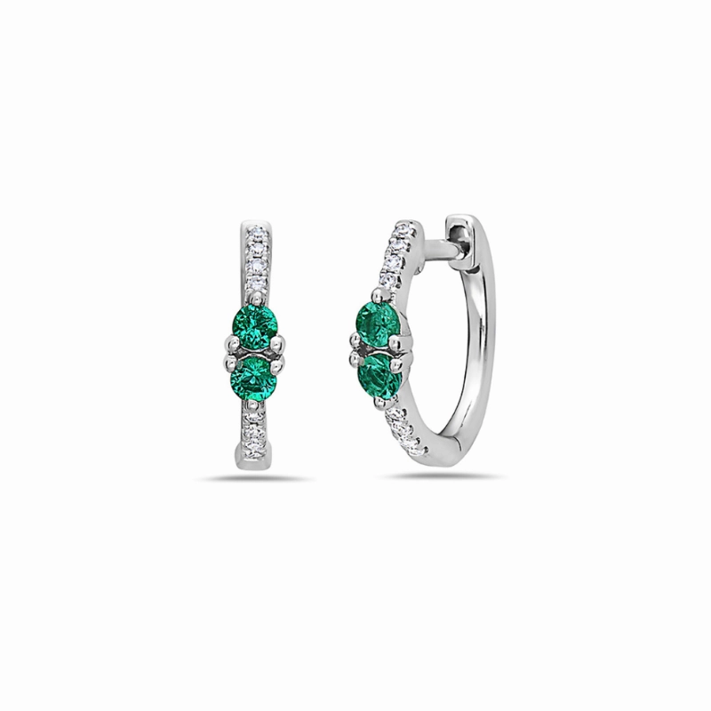 Brilliant Choice Elegant Selection 14K White Gold Diamond and Emerald Hoop Earrings
