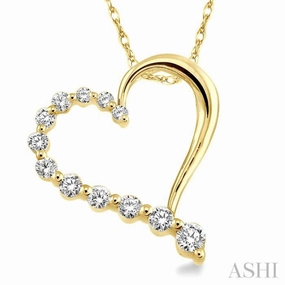 1/4 Ctw Round Cut Diamond Heart Half Journey Pendant in 14K Yellow Gold with Chain Pretty Gift