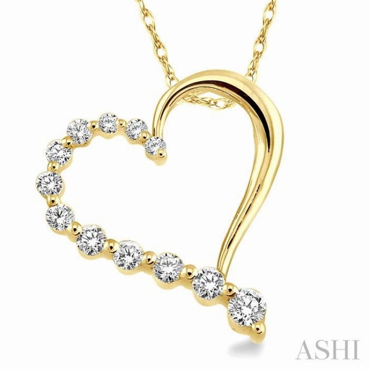1/4 Ctw Round Cut Diamond Heart Half Journey Pendant in 14K Yellow Gold with Chain Pretty Gift