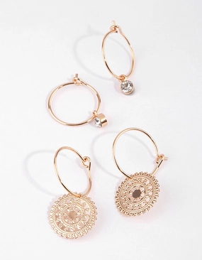 Gold Diamante Hoop Earring Set Light Touch