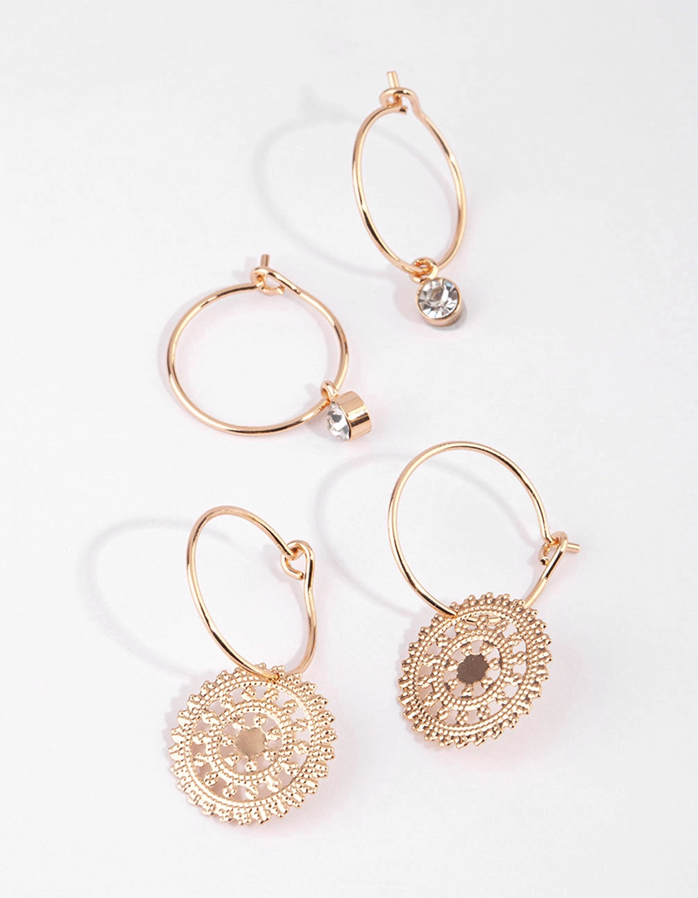 Gold Diamante Hoop Earring Set Light Touch