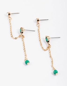 Shiny Texture Custom Styling Gold Double Chain Marquise Drop Earrings