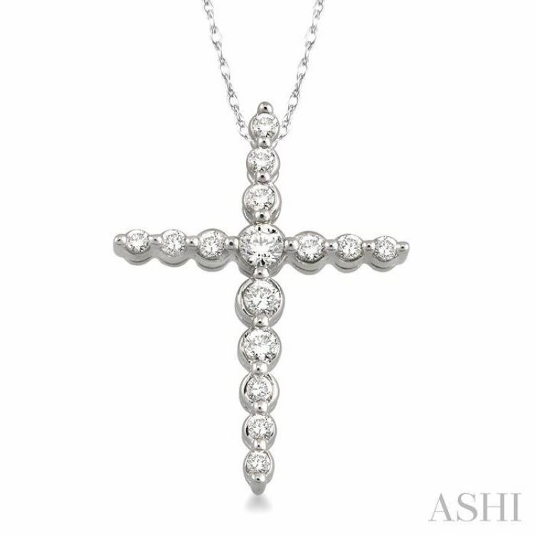 1/4 Ctw Round Cut Diamond Journey Cross Pendant in 14K White Gold with Chain Outdoor Accent Wedding Piece
